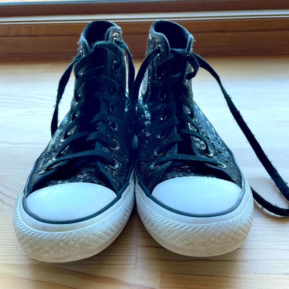 Black Sequin Hi Top Converse - Perfect for a Concert!